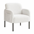 Fauteuil, en métal et tissu bouclette, coloris blanc, 63 x 75 x 75 cm, pour le salon ou la chambre