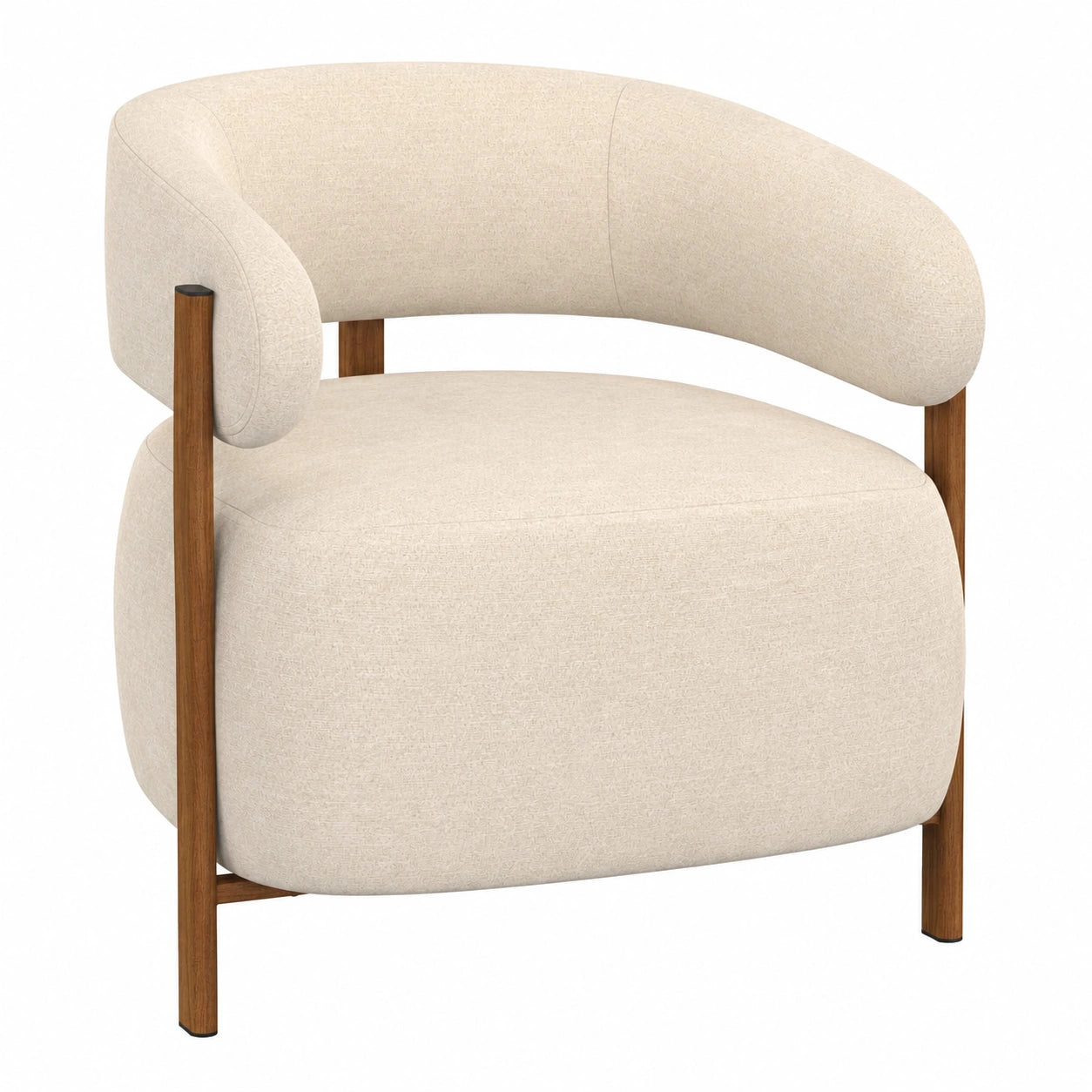Fauteuil, en noyer et tissu, coloris beige, pour le salon ou la chambre