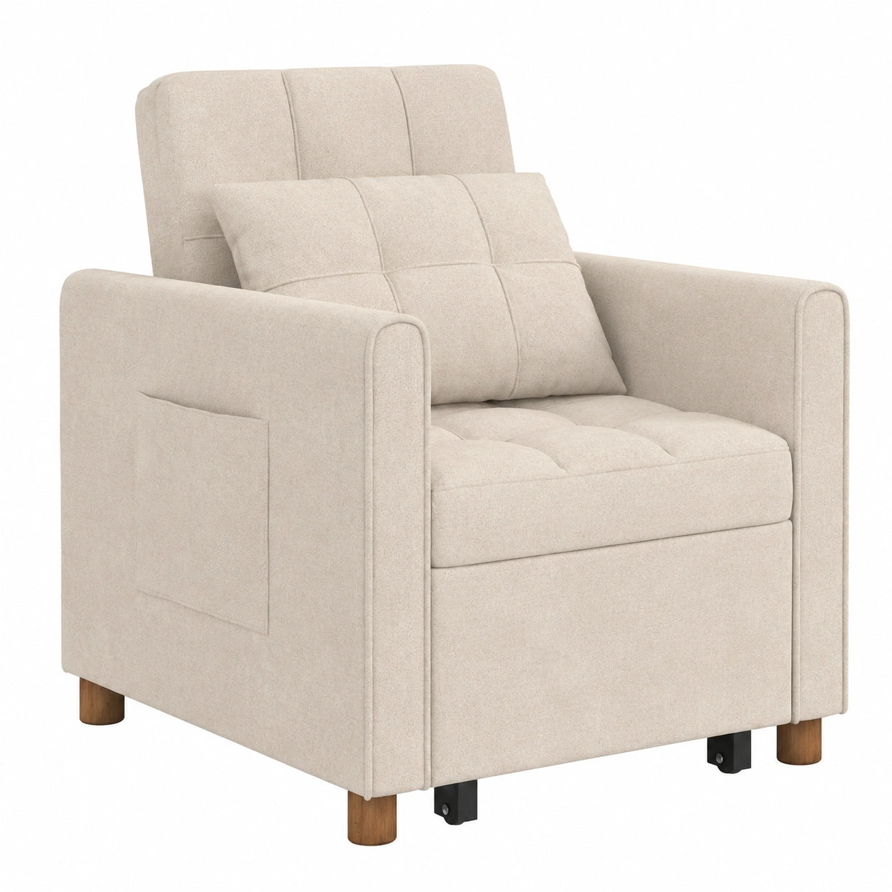 Lit, 1 place, convertible, en tissu, coloris beige, 69 x 170 cm, pour la chambre