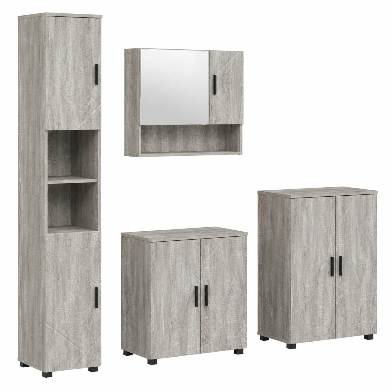 Armoire, avec rangement, coloris gris, 4 pièces, pour la chambre