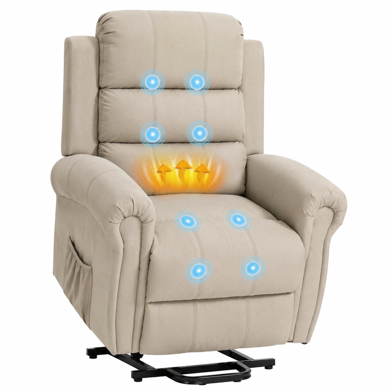 Fauteuil relax, avec prise intégrée, en lin et tissu, coloris beige, pour le salon