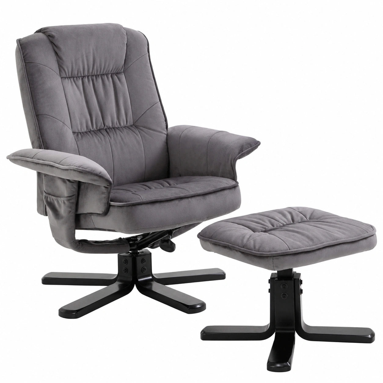 Fauteuil relax, pivotant, rembourré, en velours, coloris gris, pour le salon