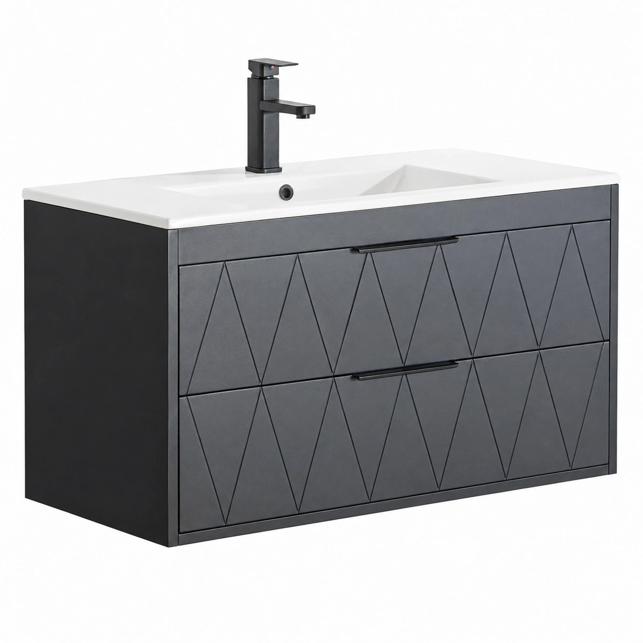Ensemble de meubles de salle de bain, avec tiroirs, coloris noir, 90 x 45 x 46 cm, pour la salle de bain