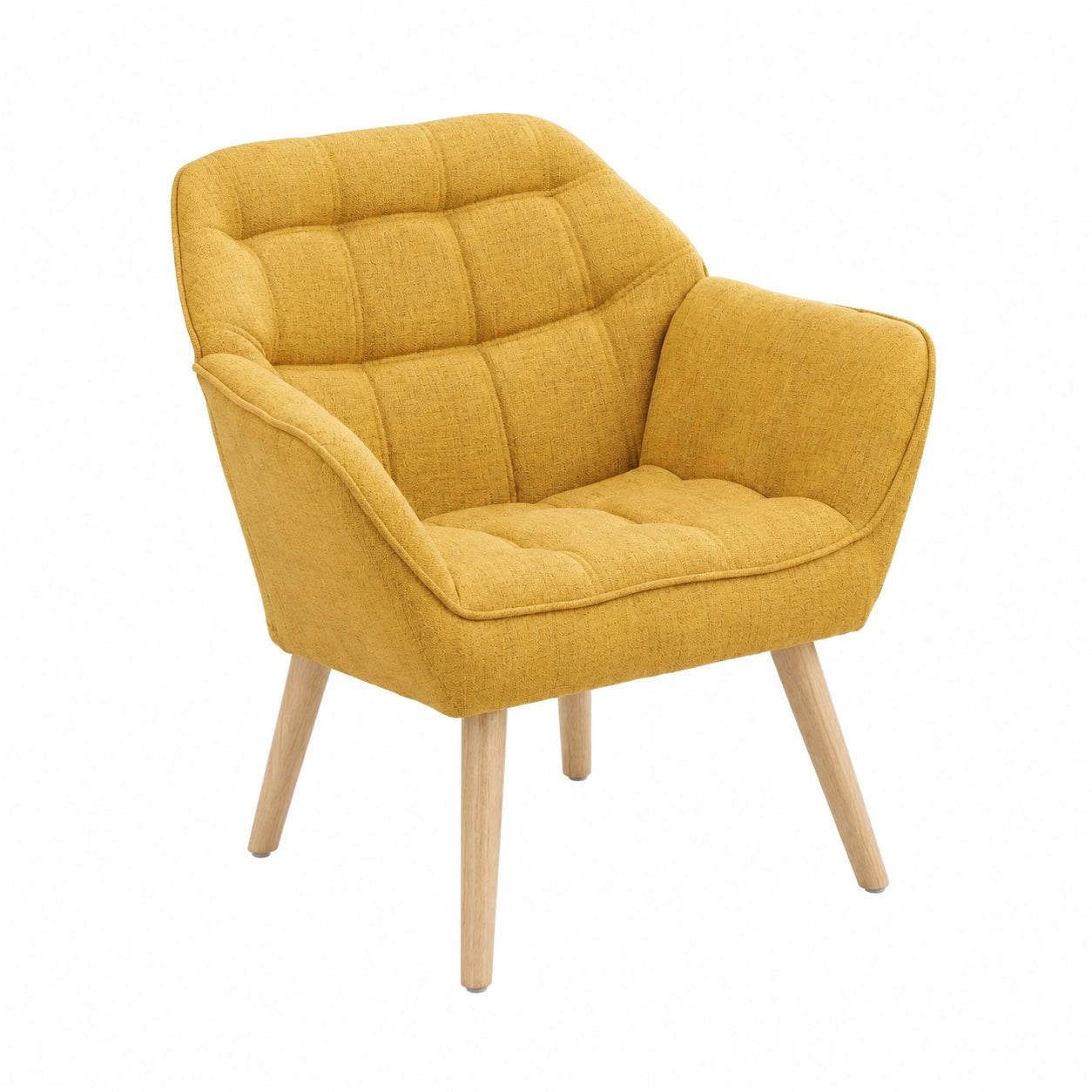 Fauteuil, rembourré, en lin, coloris jaune, pour le salon ou la chambre