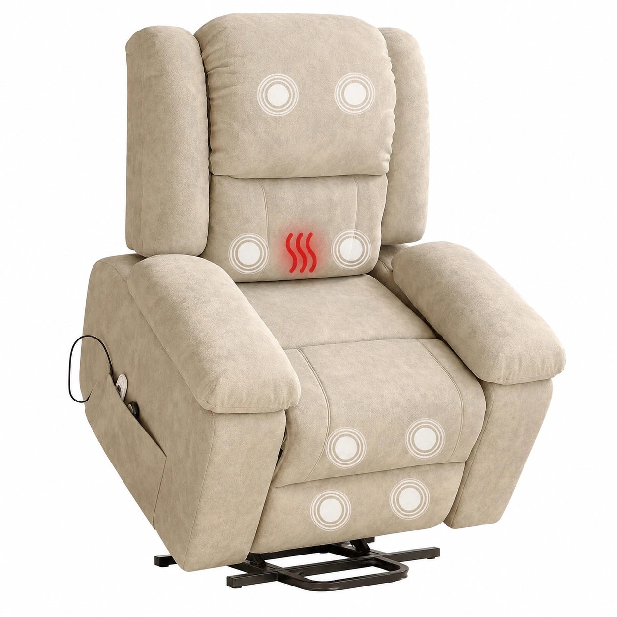Fauteuil relax, avec prise intégrée, en tissu, coloris beige, pour le salon