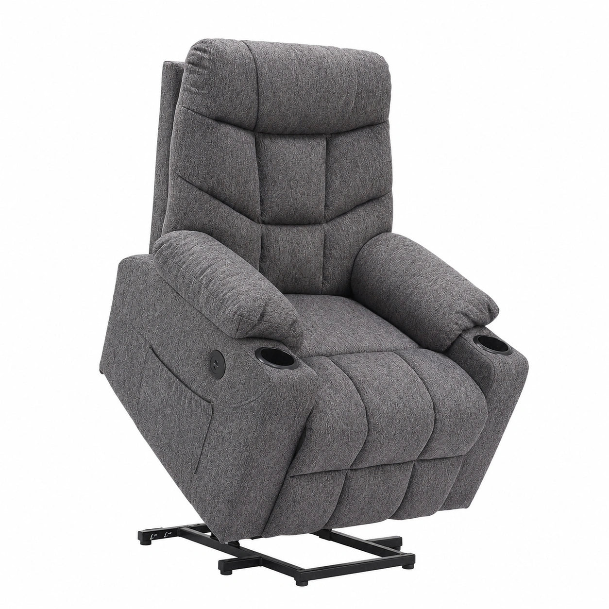 Fauteuil relax, en tissu, avec prise intégrée, coloris gris, pour le salon