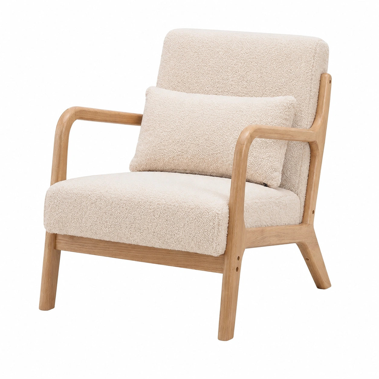 Fauteuil, en bois massif et velours, coloris beige, pour le salon ou la chambre