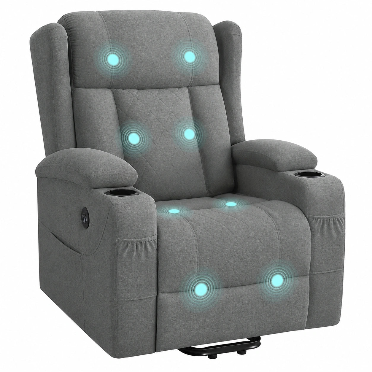 Fauteuil relax, en tissu, avec prise intégrée, coloris gris, pour le salon