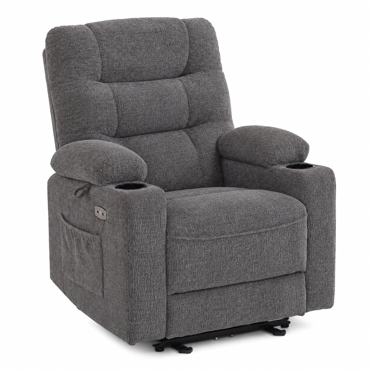 Fauteuil relax, réglable, avec prise intégrée, en tissu, coloris gris, pour le salon