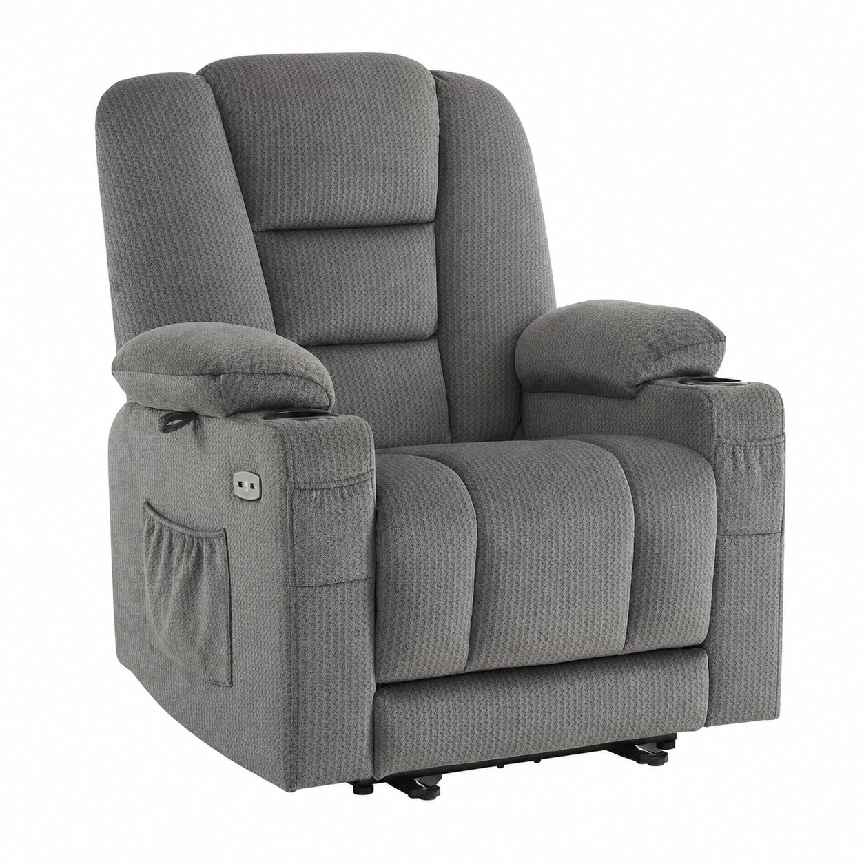 Chaise longue, en tissu, avec prise intégrée, coloris gris, pour la terrasse ou le jardin