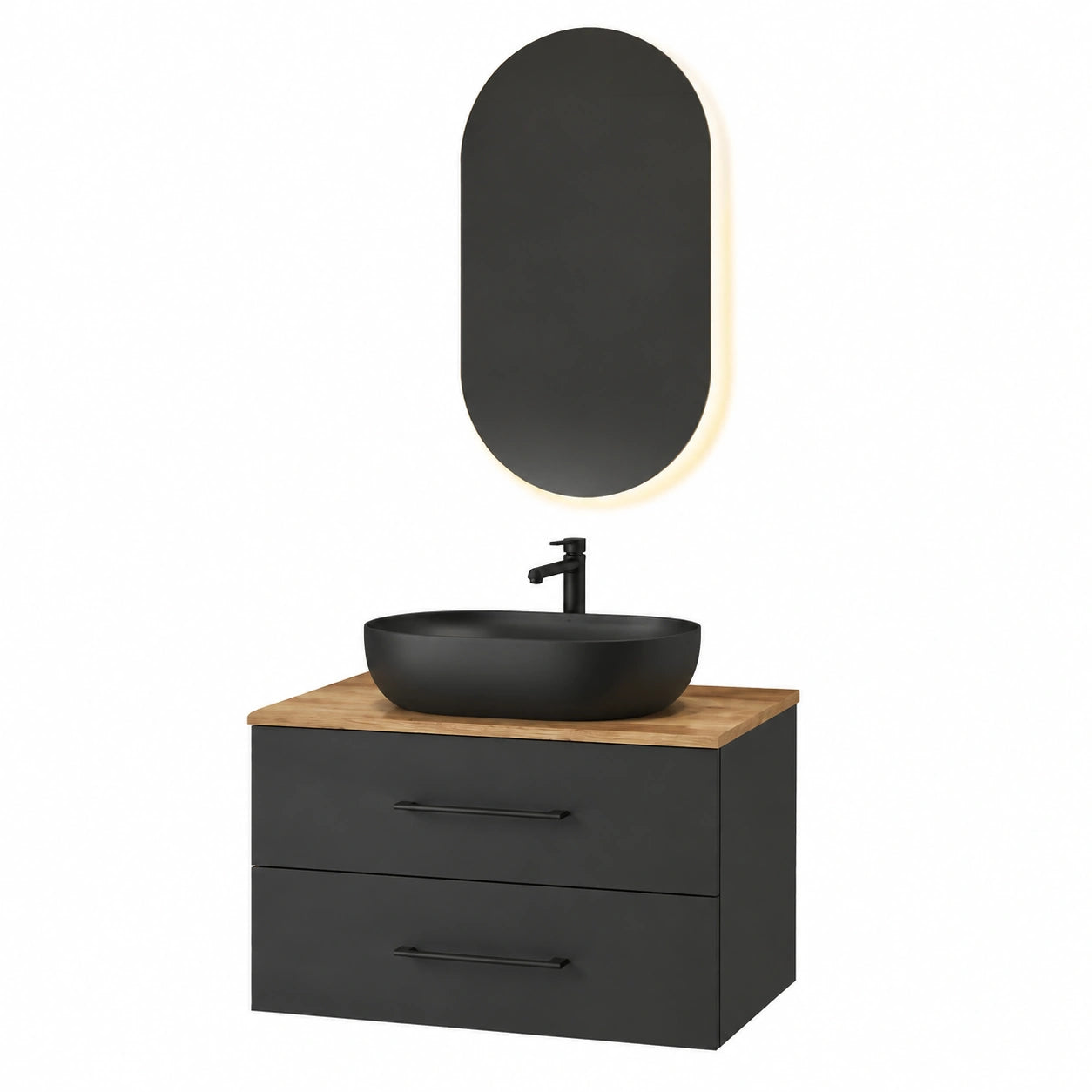 Ensemble de meubles de salle de bain, en chêne, coloris noir et anthracite, pour la salle de bain