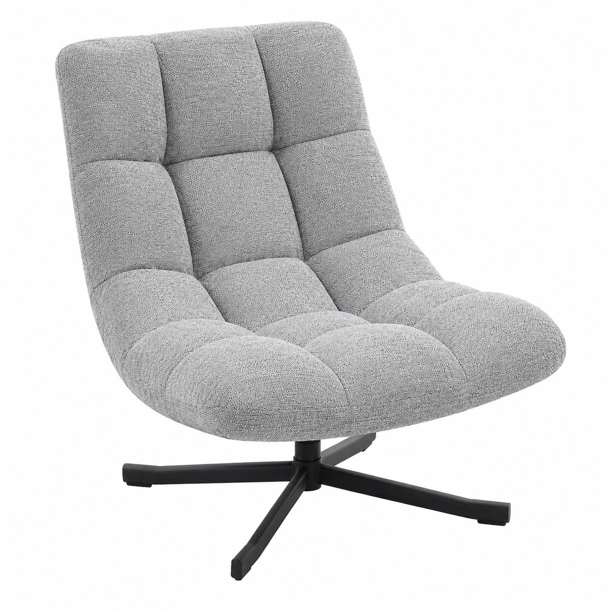 Fauteuil relax, en acier et tissu, pivotant, rembourré, sur roulettes, coloris gris, pour le salon
