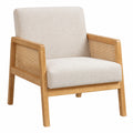 Fauteuil, rembourré, en résine tressée et tissu, coloris beige, pour le salon ou la chambre